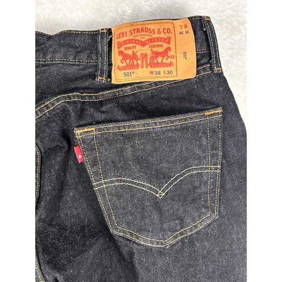 Levi's 501 Jeans Mens Size 38x30 Black Denim Button Fly Straight Leg Classic - Picture 7 of 9